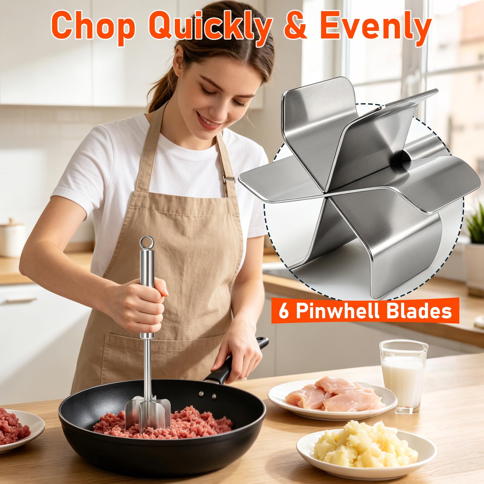 TRELC Stainless Steel Meat Masher - 6 Blade -3