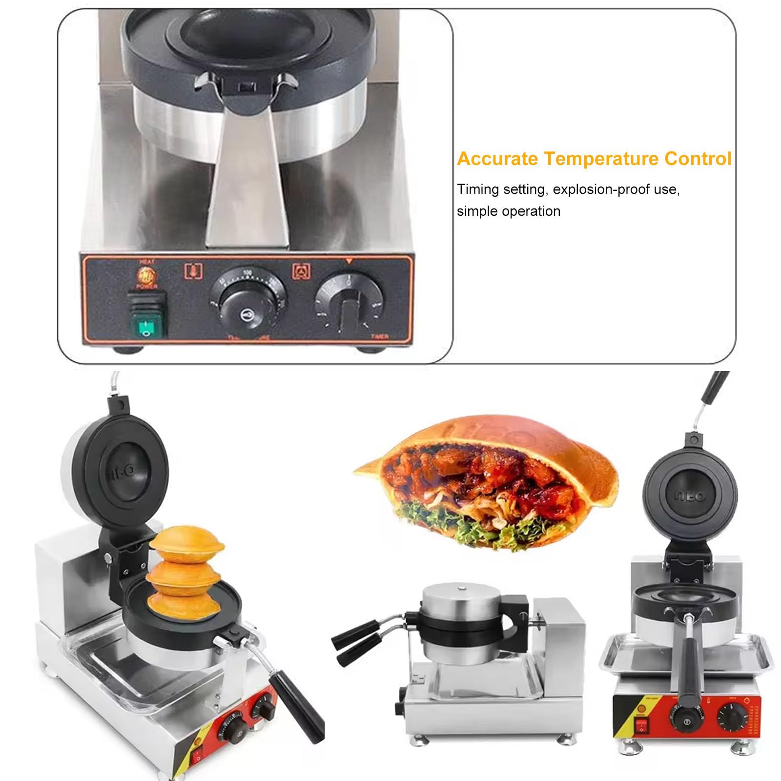 Máquina para hacer hamburguesas, helados, hamburguesas, wafleras, sandwicheras, prensa para hacer hamburguesas, placas antiadherentes, control de temperatura independiente, acero inoxidable