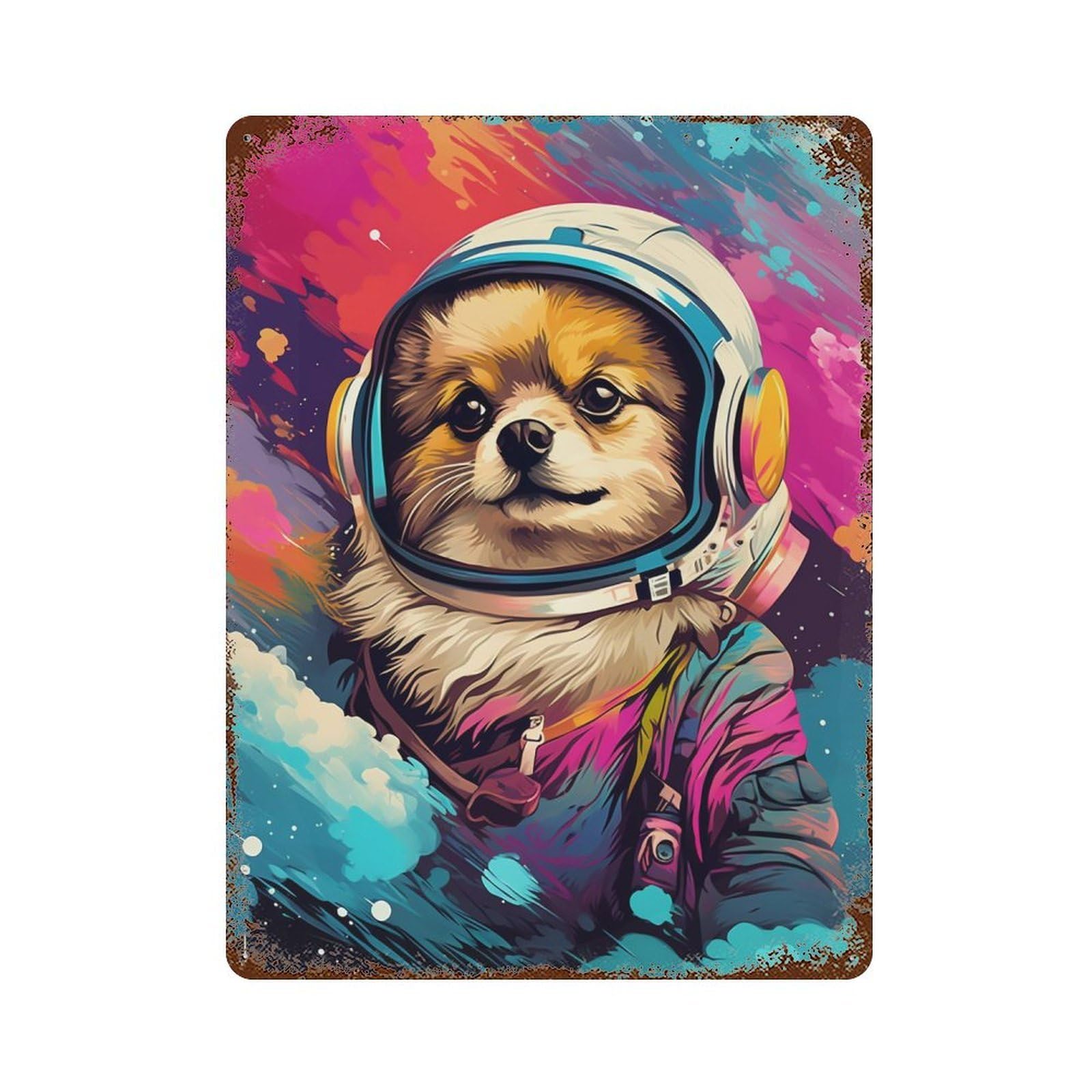 Vintage Rust Metal Sign Space Pup Adventure -46 15.7"x11.8", Old School Wall Decor for Garage, Bar And Workshop Decor