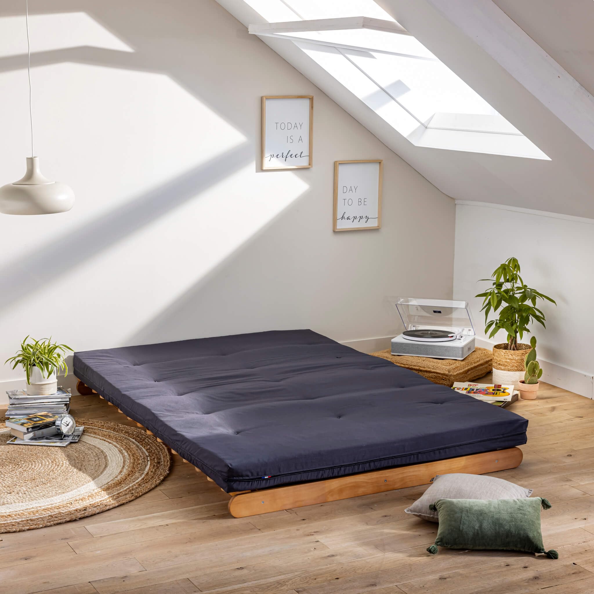 Terre de Nuit Matelas futon Anthracite en Coton 160x200