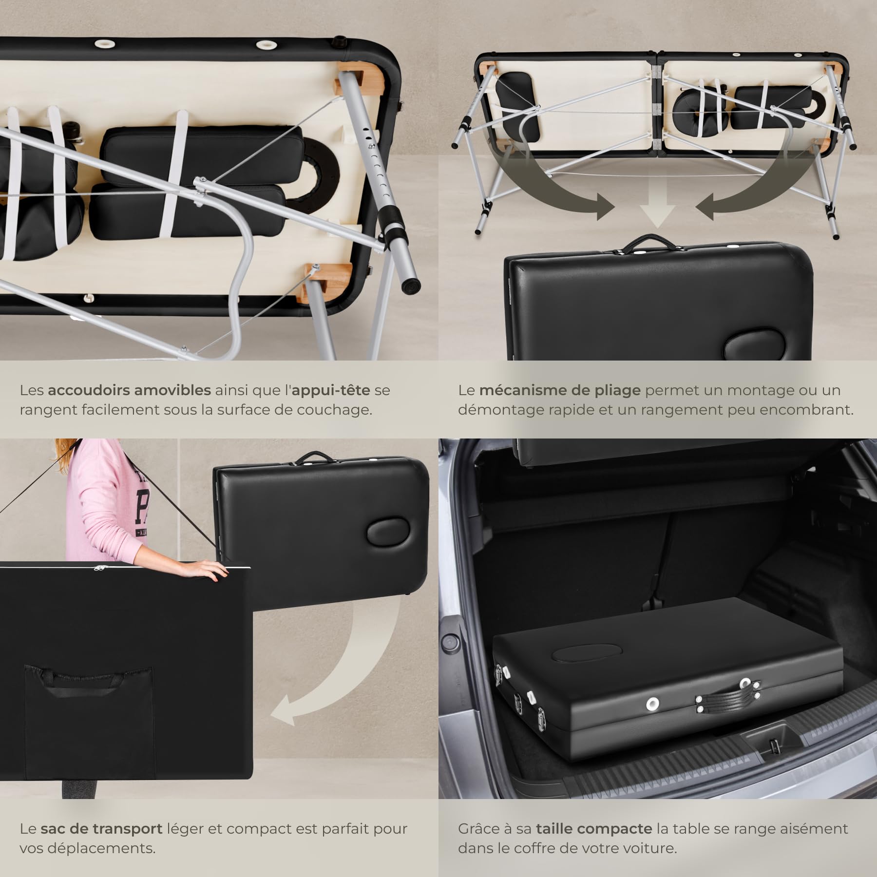 tectake® Table de Massage Pliante Professionnelle 2 Zones Aluminium Cosmetique Lit de Massage Table Esthetique Tatouage Portable avec Repose Bras, Housse de Transport Incluse