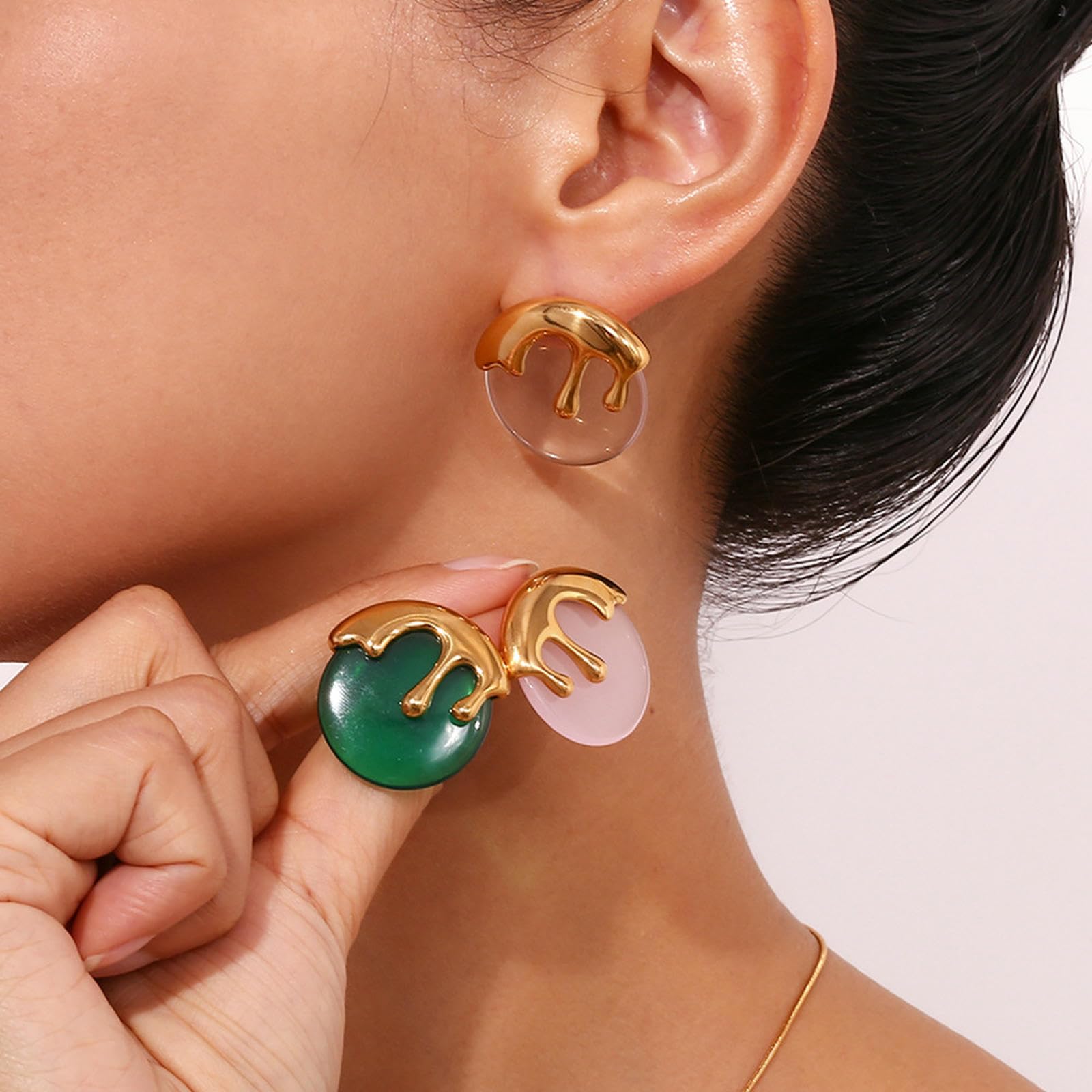 WBDWWTD Französische Vintage-Ohrstecker für Damen, 18 Karat vergoldeter Edelstahl, Wirbelstreifen, polierte Ohrringe, Geschenk