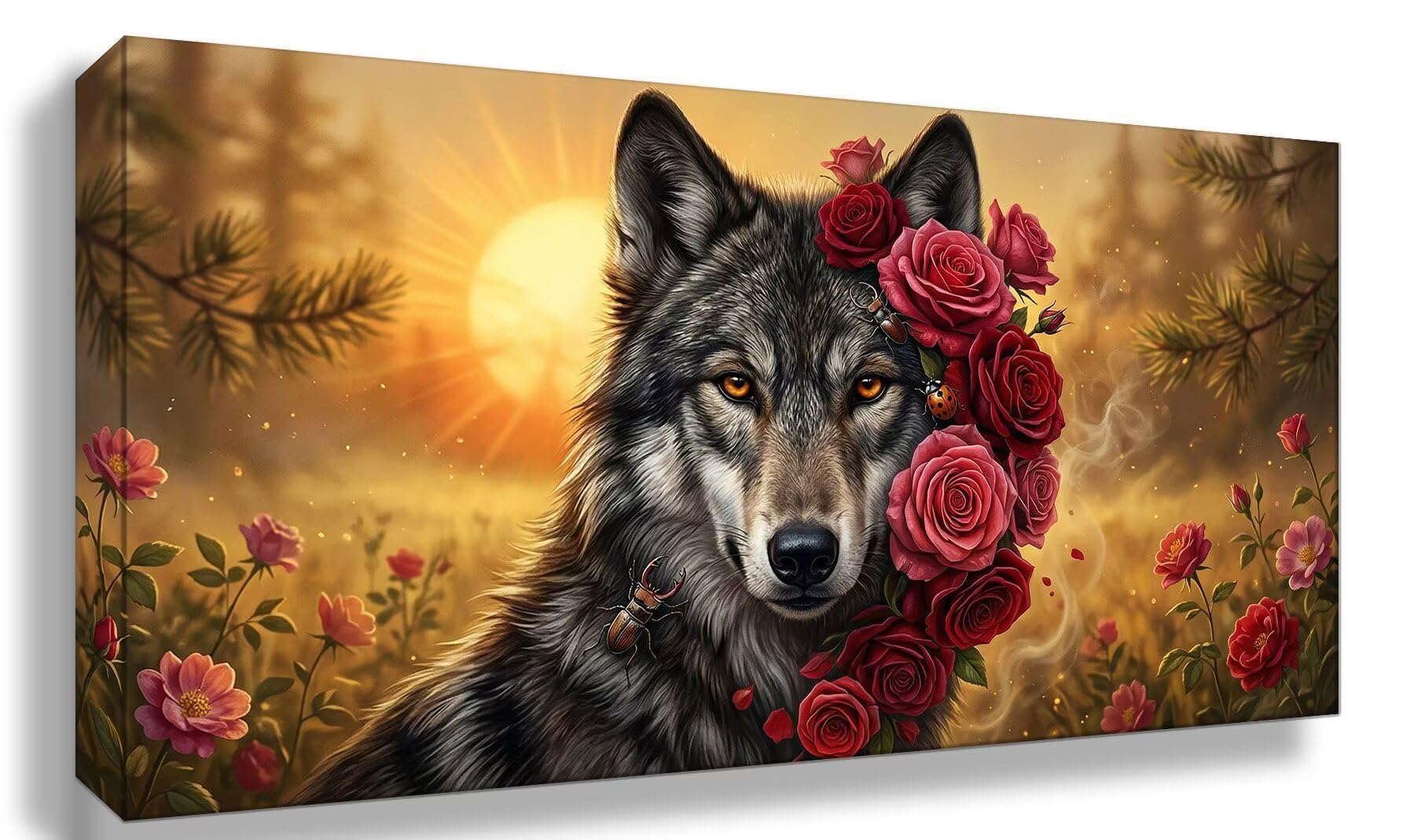 Diamond Painting Wolf Diamant Painting Bilder Rose Runder Full Drill DIY Set Erwachsene Diamanten Kinder Bastelset, Kreatives für Erwachsene Mosaik Bastelset für Home Decor Wand Deko, 60x120cm,Cod-915