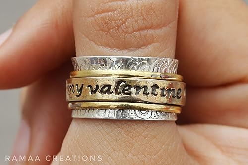 Miniatura 3 de My Valentine Spinner Ring  Anxiety Silver and Copper Spinner Ring  Fidget Spinner Ring for Women  Handmade Three Spinner Ring  Sterling Silver 925