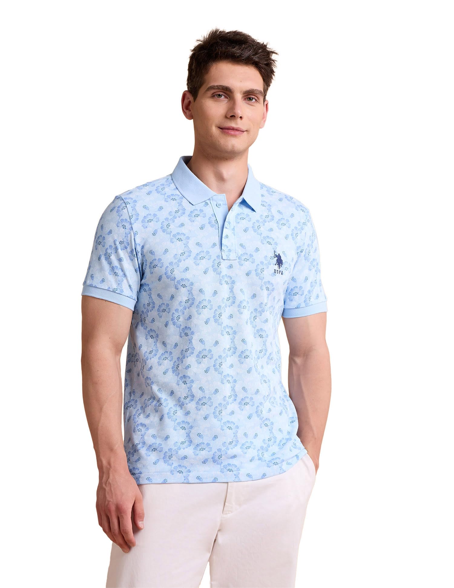 u.s. polo assn. Men Cotton Slim Fit Floral Printed Polo Shirt-picture-33