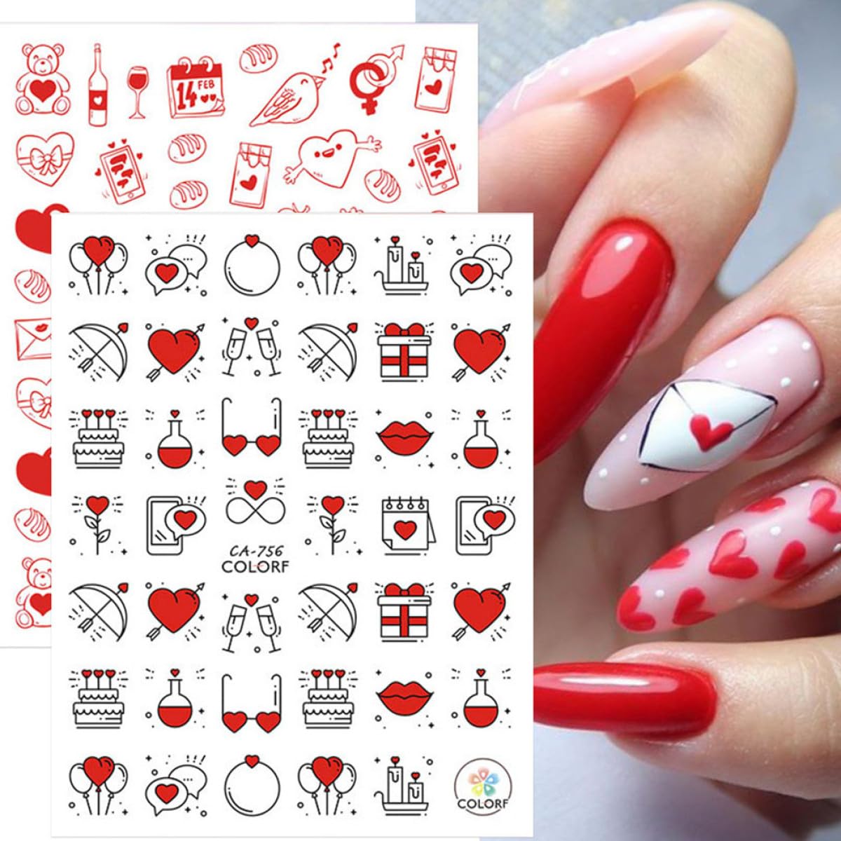 ABOOFAN 45hojas Pegatinas Adhesivas De Uñas Para San Valentín Diseños De Cupido y Rosas Fácil Aplicación Para Manicura