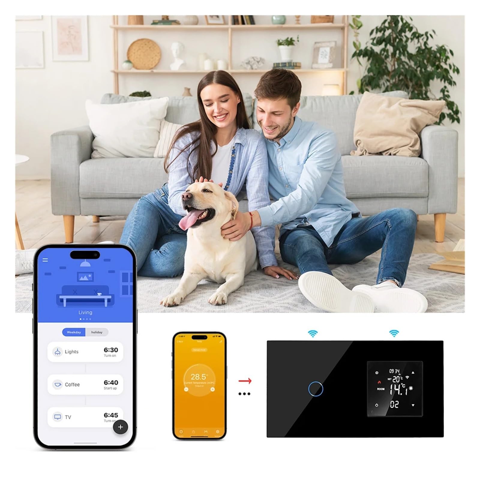 Thermostat De Chauffage WiFi, Eau/chaudière Électrique À Gaz Au Sol, Contrôle De La Température avec Interrupteur WiFi/Prise Normale
