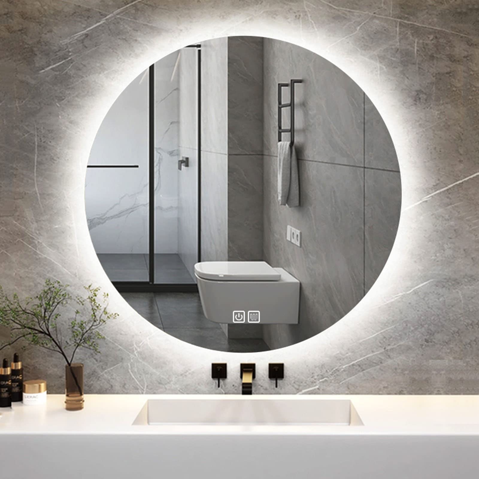 Habsi Espejo De Baño LED con Luz, Redondo Espejo De Tocador Retroiluminado, Antivaho, Circular, para Maquillaje, Montado En La Pared, IP44 ( Color : Defogging , Size : White Light 80cm )