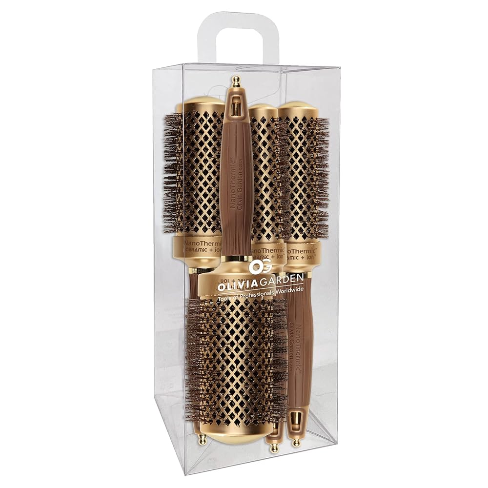 Olivia Garden NanoThermic Ceramic + Ion Round Thermal Hair Brush - Not Electrical - Professional Blowout Brush for Normal to Thick Hair -1 to 2 1/8 - Diameter Barrel - CIXL-24,34,44,54