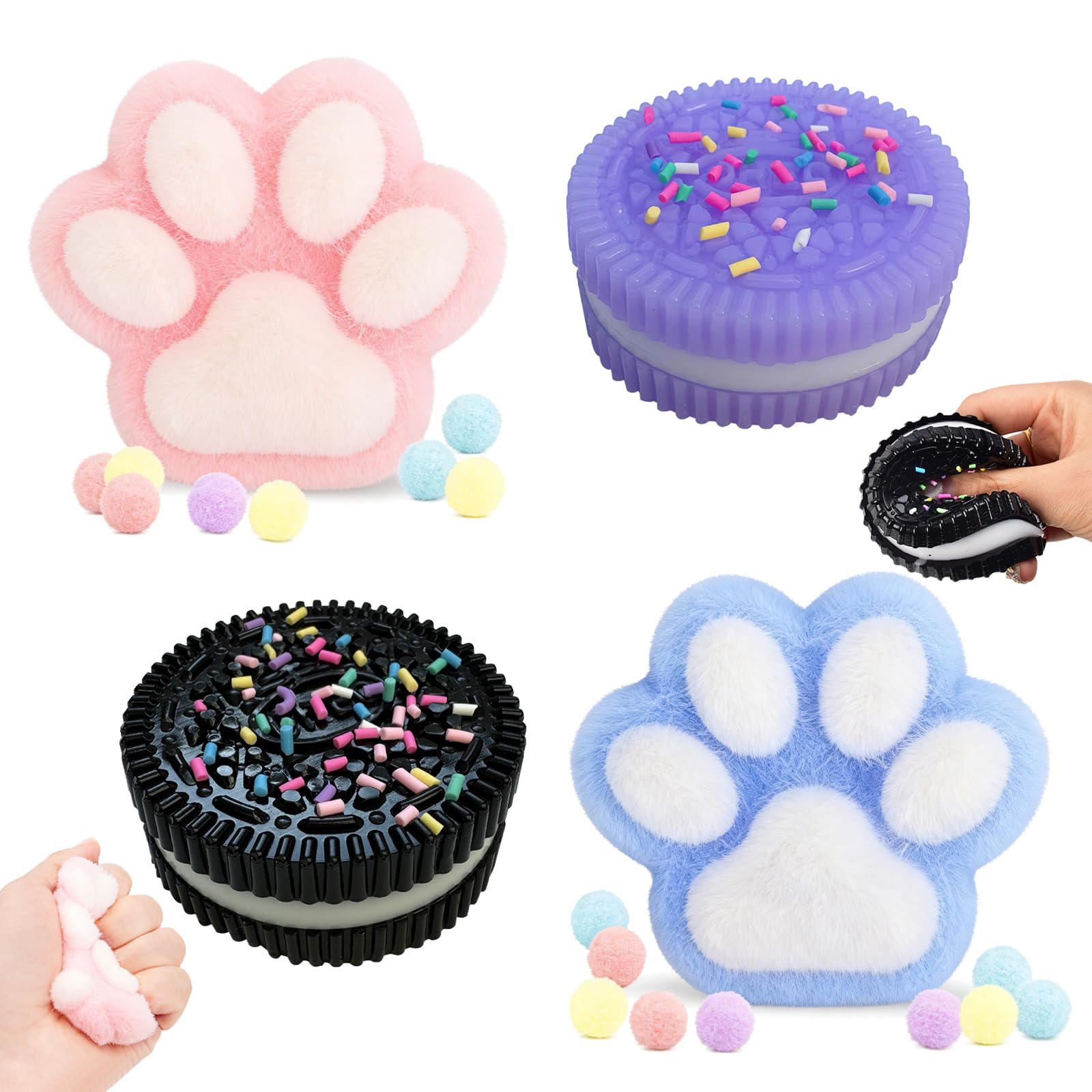 4 Pcs Taba Squishy Toys Set, Cute Cat Paw Biscuit Squeeze Soft Stress Squishy Squeeze Toy Squishes Kit for Adults and Teens Christmas Birthday Gifts