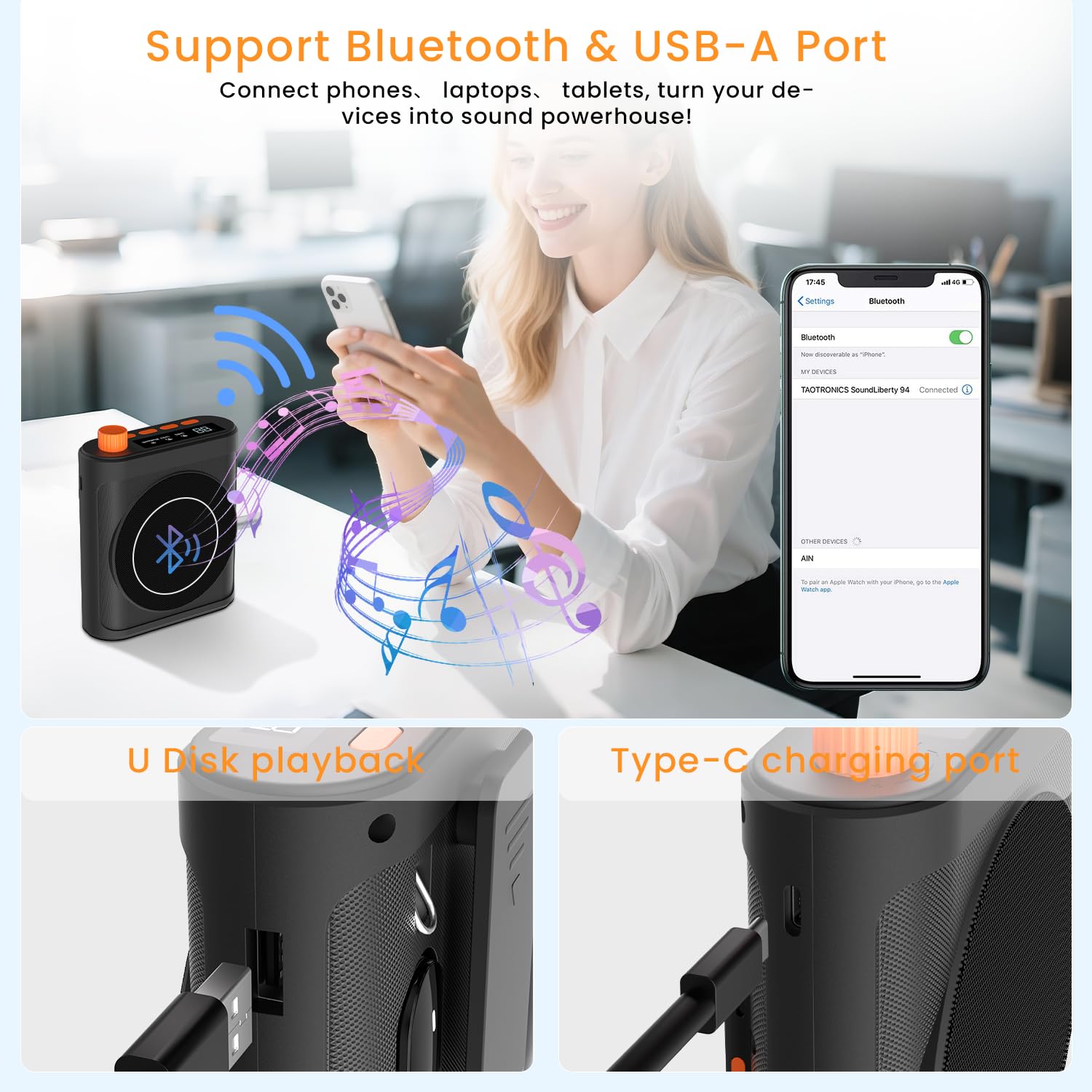Amplificatore vocale portatile con 2 microfoni wireless, suono ricaricabile ad alta definizione per insegnanti e anziani