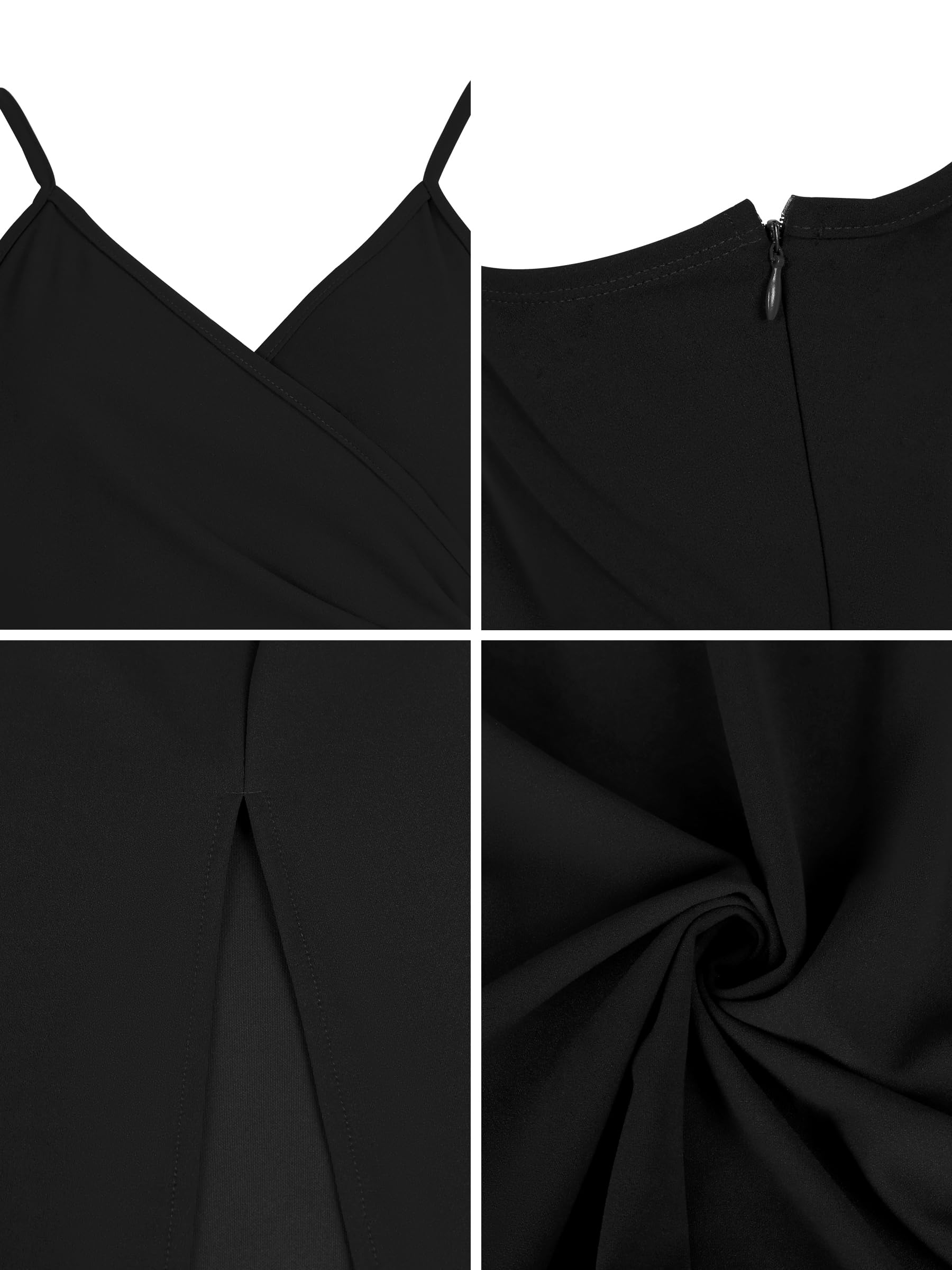 Missufe Abendkleider Partykleid Spaghettiträger Ärmellos Wickelkleid Damen Schlitz Cocktail Maxi Lang Hochzeit Ballkleid (Schwarz – Bild 7