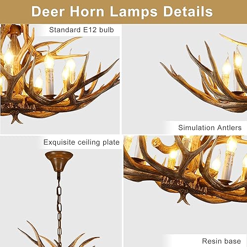 Miniatura 2 de JOPOHA Candelabro grande de 8 luces de cuernos de ciervo sintético candelabro de cuernos rústicos de 34 pulgadas lámpara de asta de granja vintage