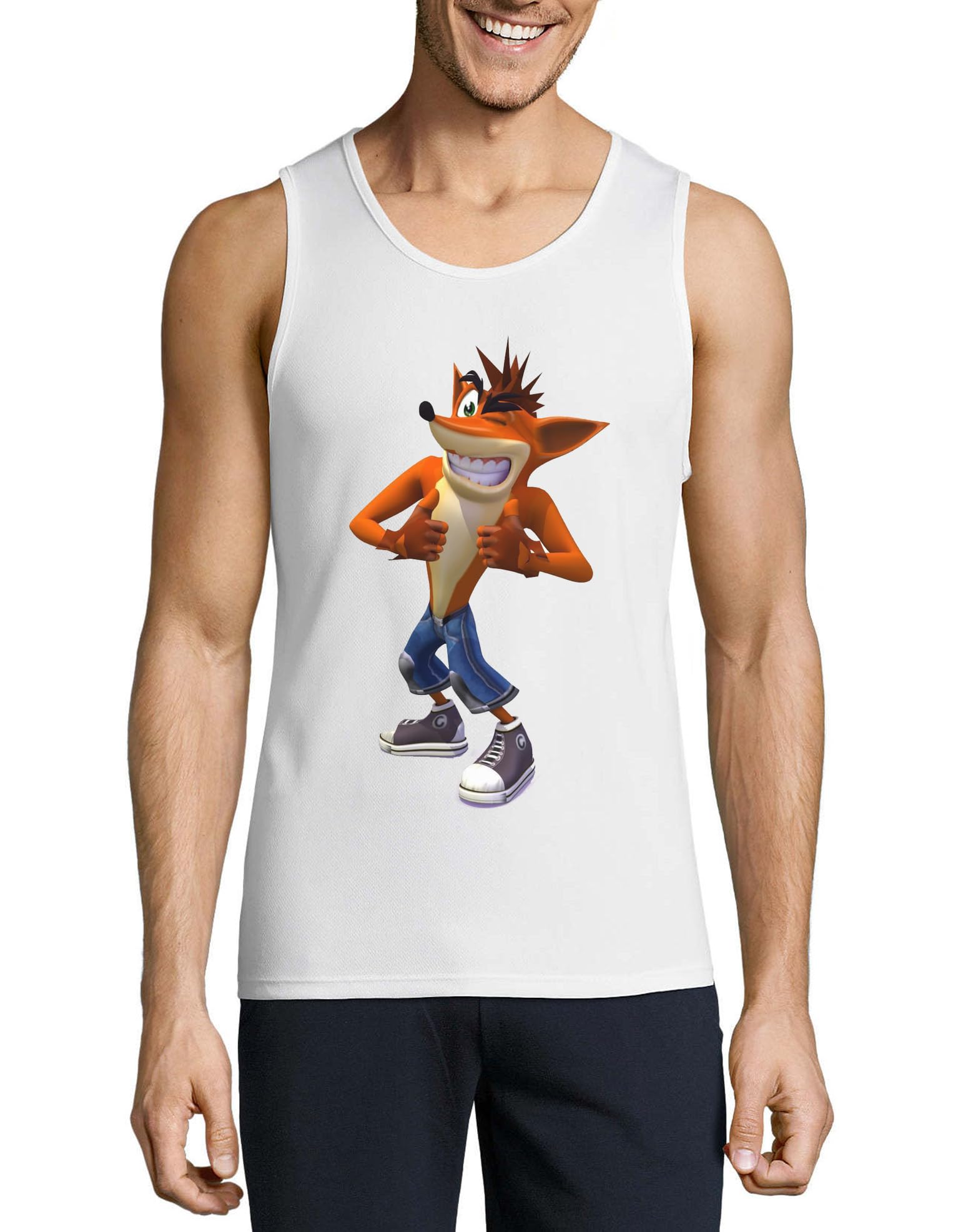 Camiseta sin mangas Fox Thumbs Up de algodón para hombre en color blanco y cuello redondo 3