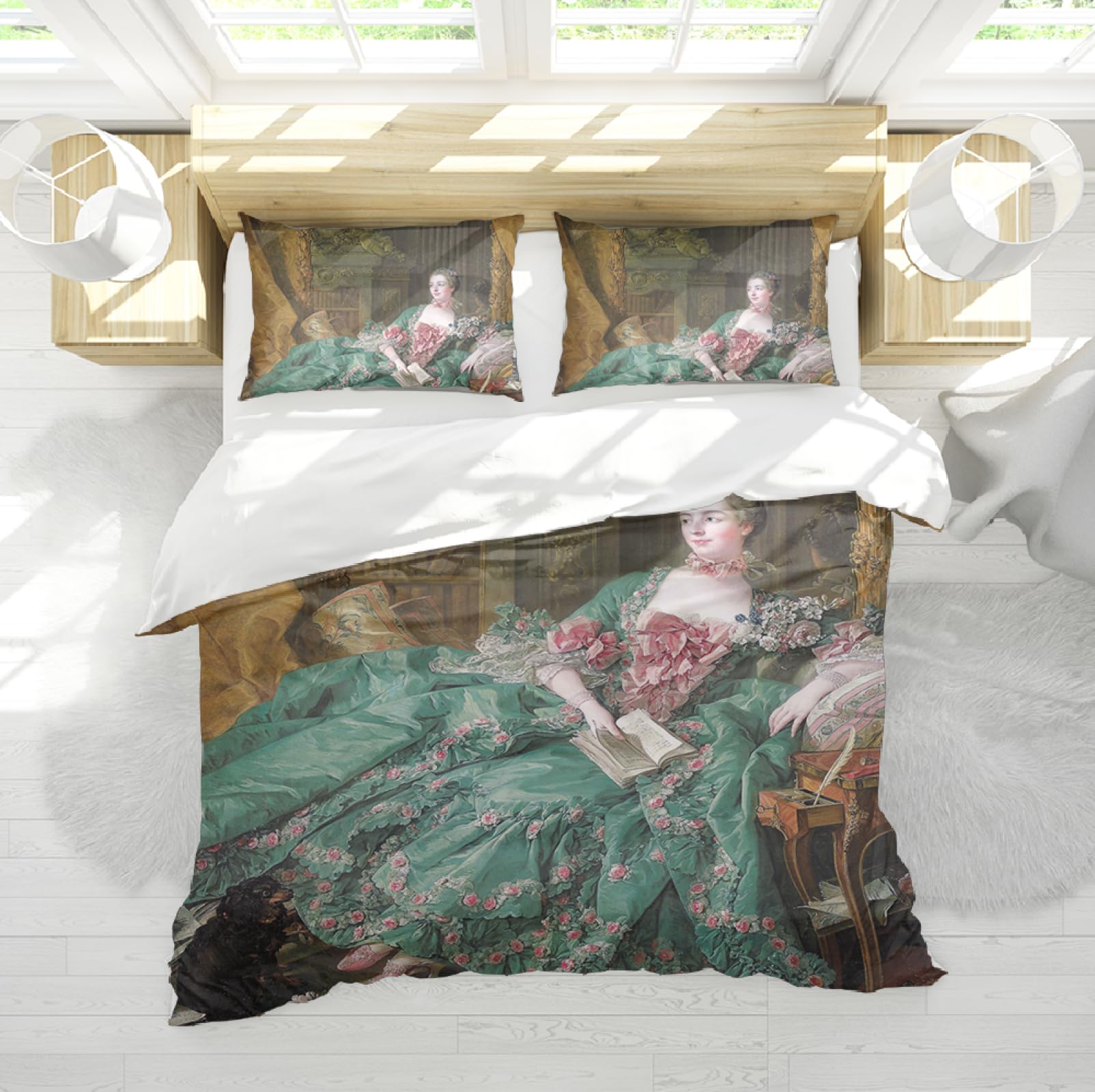 Housse de couette fermeture éclair François Boucher parure lit vert 260x220