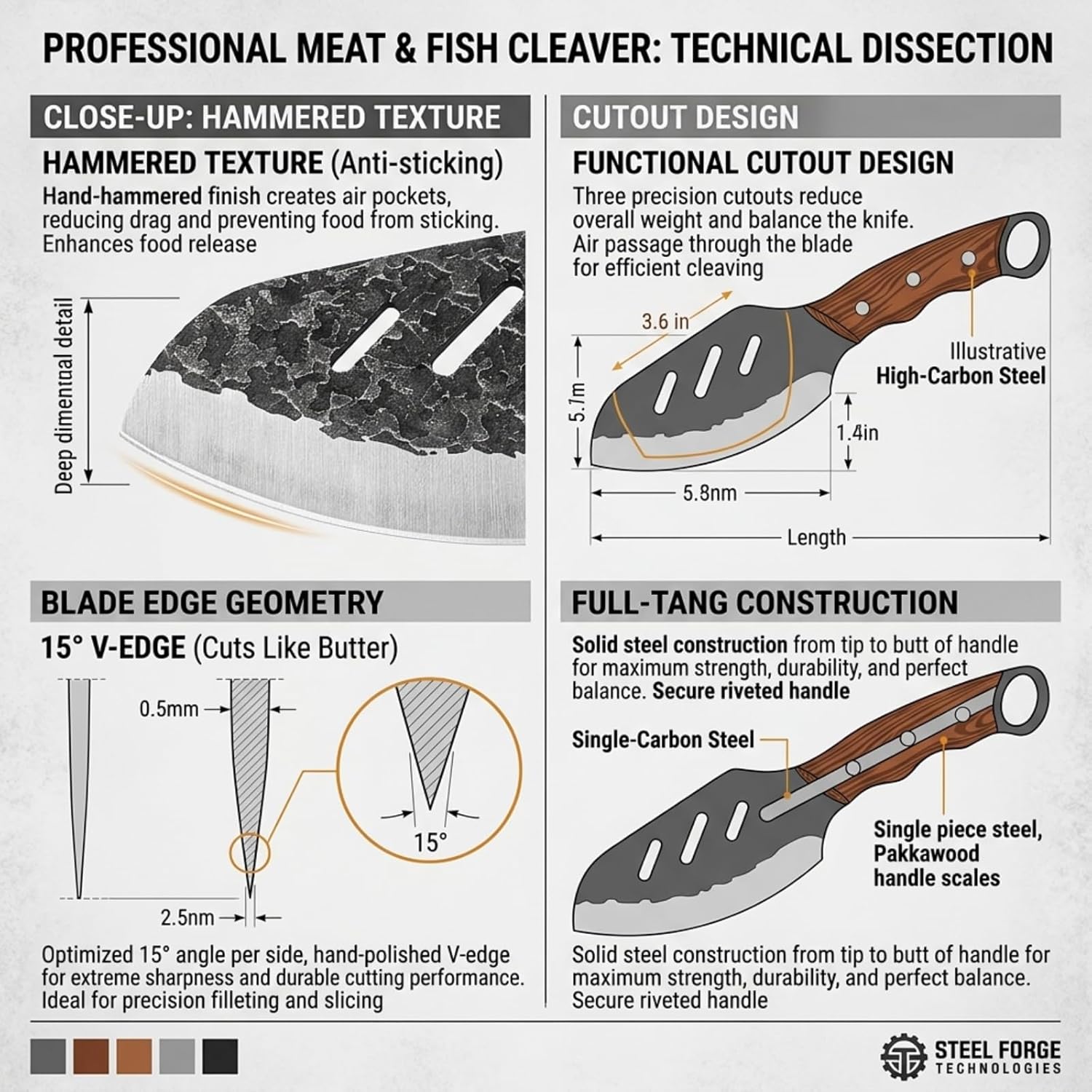 KOFERY Serbian Meat Cleaver, Hand Forged Carbon Steel Knife with Wood Handle, Ultra Sharp Blade for Heavy Duty Kitchen, Bushcraft & BBQ, Gift for Men with Leather Belt Sheath and Sharpener