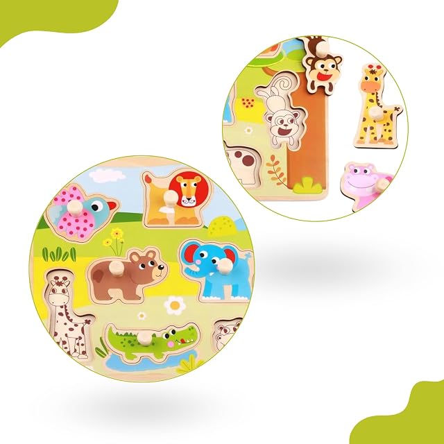 Foto 5 de 7 de iXium Wooden Jungle Safari Animal Jigsaw Puzzle Peg Shape Sorter Toddlers Toy Present 18 Months +