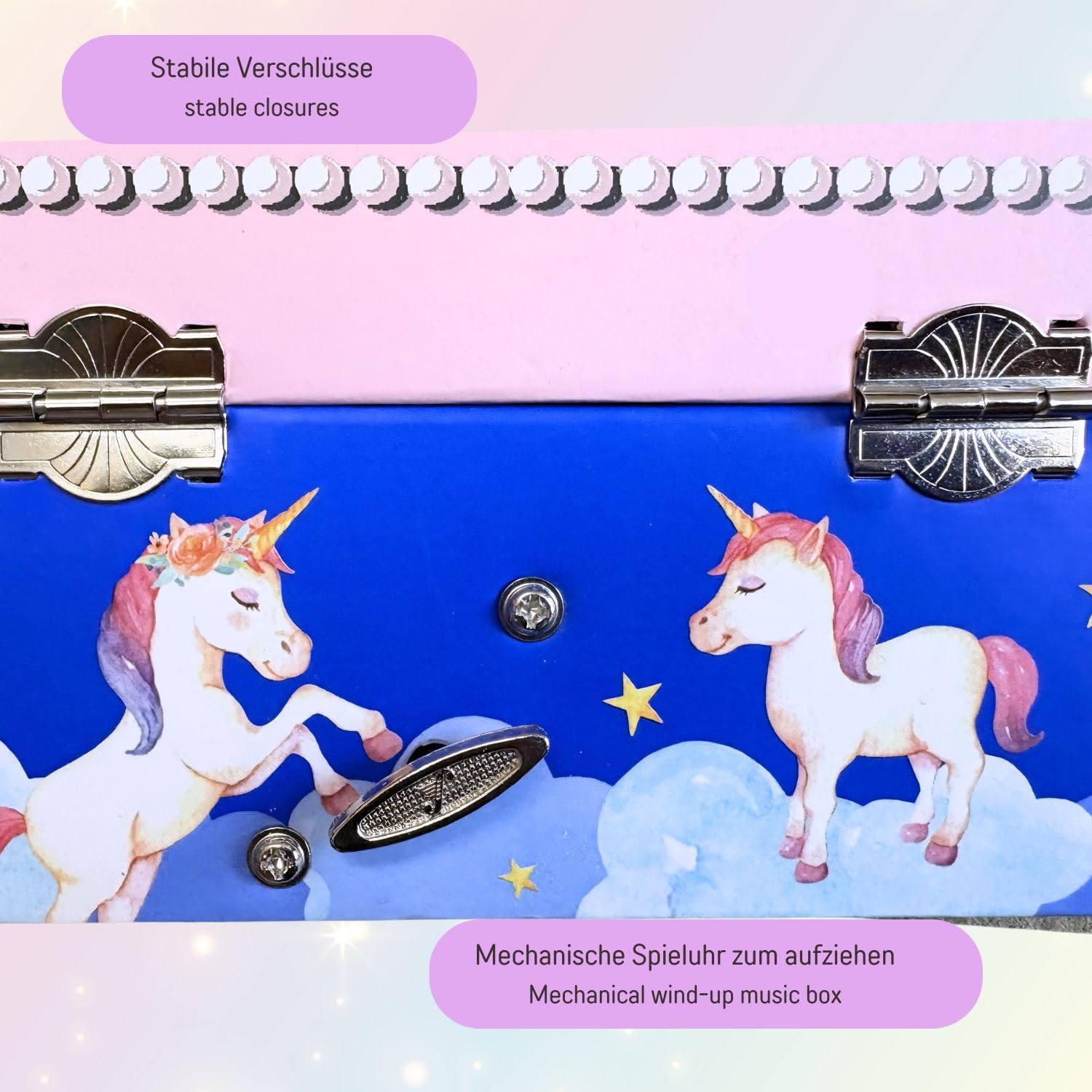 Caja musical joyero para niñas, joyero azul, unicornio, melodía: lago de los cisnes – 92060