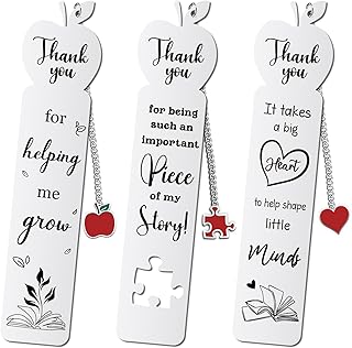 3 Pcs Teacher Appreciation Bookmark, Thank You Teacher Gift Bookmark for Women Men, Teacher Appreciation Gifts Metal Bookmarks for Christmas Day, Unique Bookmarks for Teacher’s Day