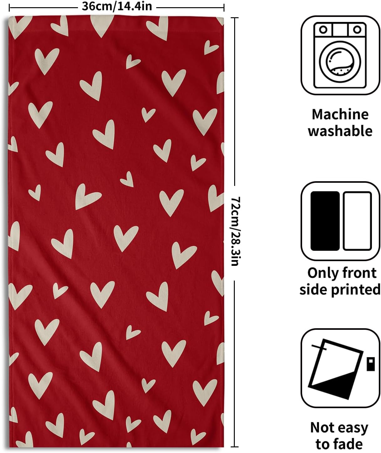Valentine Hand Towels for Bathroom Set of 2 Red Cream Love Heart Valentine's Day Theme Holiday Print Decorative Handtowels Soft Absorbent Bath Towel for Home Guest Room Hotel Gym Spa - Image 2