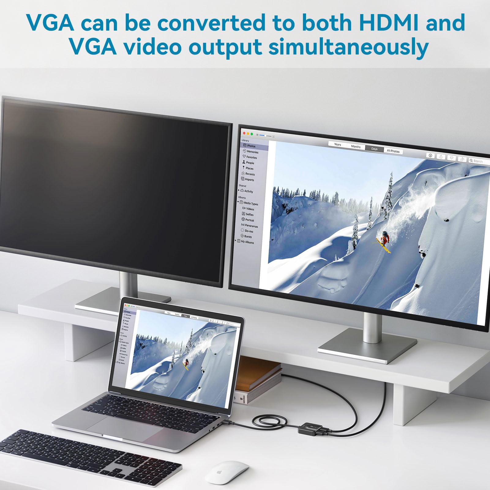 Agatige Adattatore da VGA a HDMI, Interfaccia Adattatore da VGA a HDMI 1080p (1 in 2 out) Convertitore Splitter di Alta Definizione per PC Proiettore del Computer HDTV(Nero)