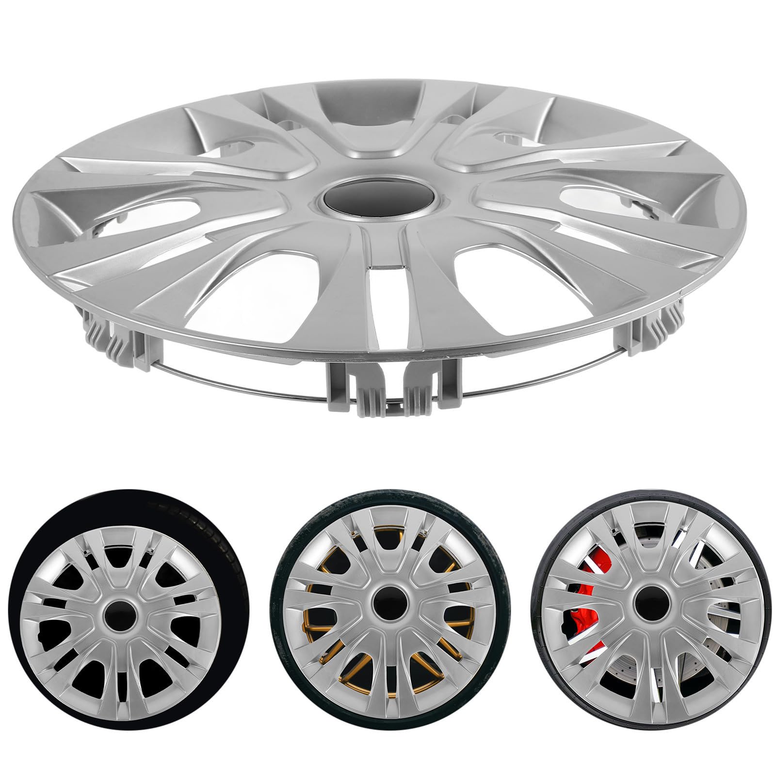Coprimozzi Centrali 14 Pollici, Set 4 Pezzi, Plastico, Argento | Copertura per Ruote Auto, Stile Unico e Compatibilità Ampia, Design Decorativo Resistenza ai Danni