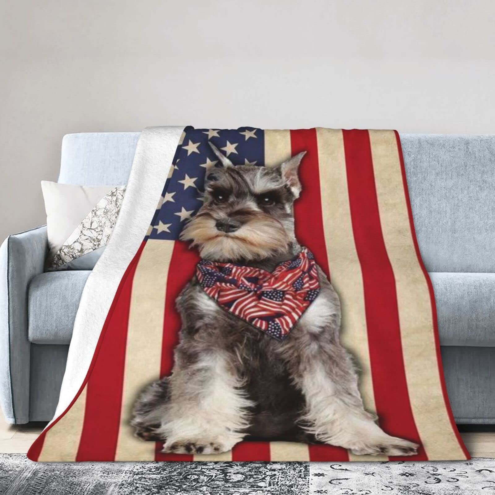 Lsjuee Flannel Fleece Blanket 60"X50" Pretty Schnauzer Printed Schnauzer Dog Bed Throw Blanket Funny Ultra-Soft Travel Winter Blankets for Womens Keep Warm