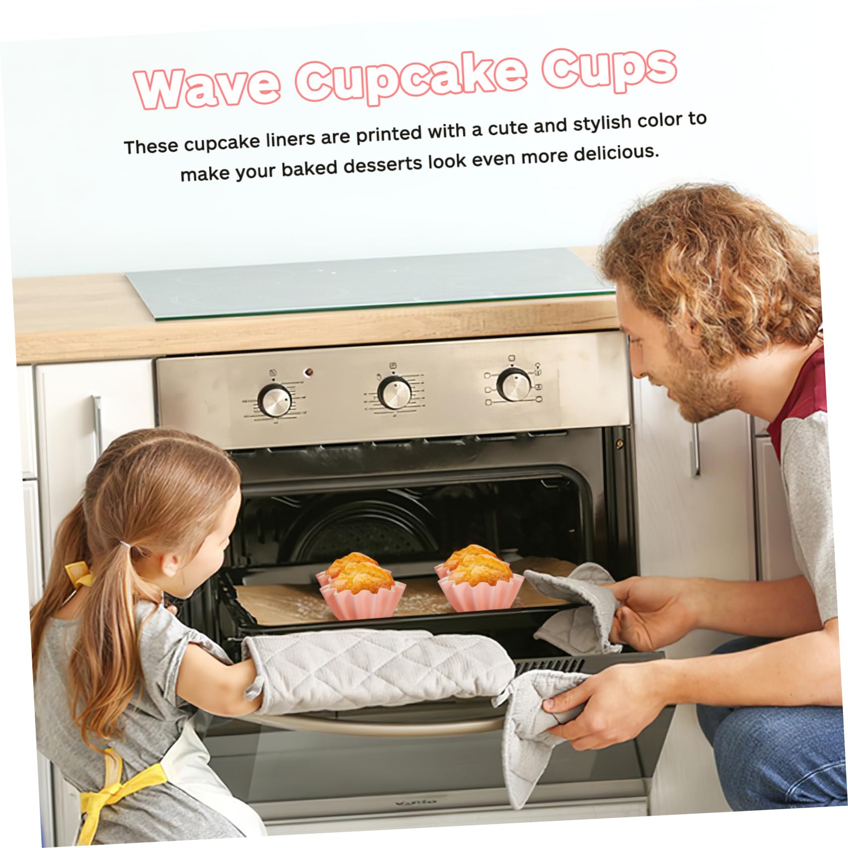 ULTECHNOVO 5 Series Revestimientos Para Magdalenas Accesorios Para Hornear Con Moldes Para Hornear Cupcake Envoltura Ola Revestimientos Para Tartas Redondos. Atender Rosa Papel 100 Piezas X 5