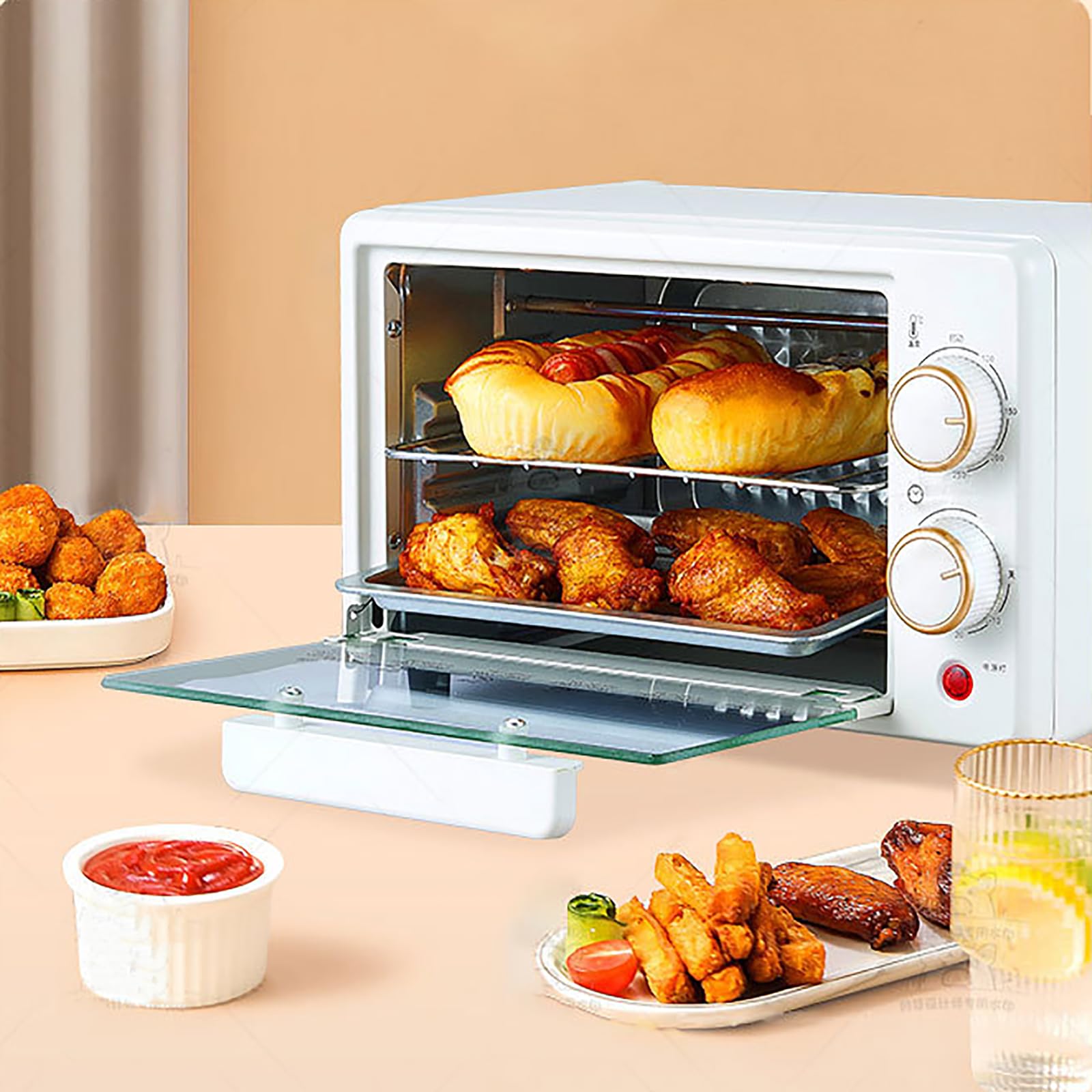 Mini piekarnik elektryczny z piekarnikiem, elektryczny garnek wielofunkcyjny, duża pojemność 12 l, regulacja temperatury 100-230 ℃, ogrzewanie górnej i dolnej rury, timer 60-minutowy