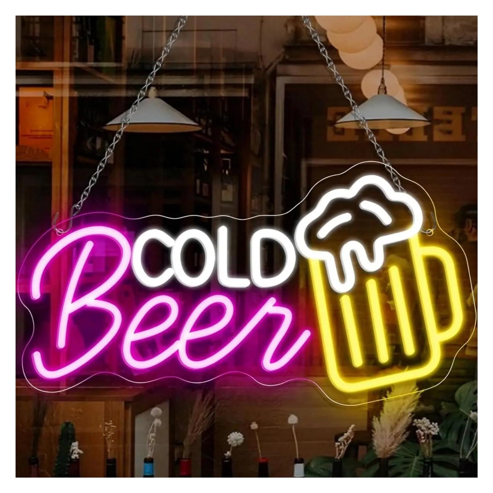 Luces de neón Letreros De Neón Comerciales Con Alimentación USB, Brillo Ajustable, Luces Neón Para Cerveza Fría, Ideales Para Decoración Tiendas Luz Comercial 22.5cmx42cm