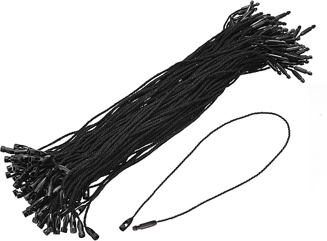 sourcing map Cotton Hang Tag String Snap Lock Pins Loop Price Tag Fastener Plastic Tags Ties Black 7.8 inch Pack of 100