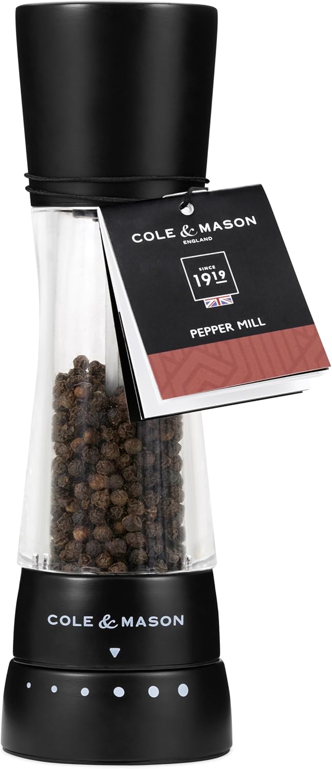 Cole & Mason Derwent Pepper Grinder - Mill Includes Gourmet Precision Mechanism and Premium Peppercorns - Pepper Mill, Matt Black