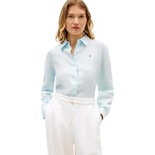 Tommy Hilfiger Womens Lightweight Linen Long Sleeve Button Down Shirt in Relaxed Fit Linen Blouse