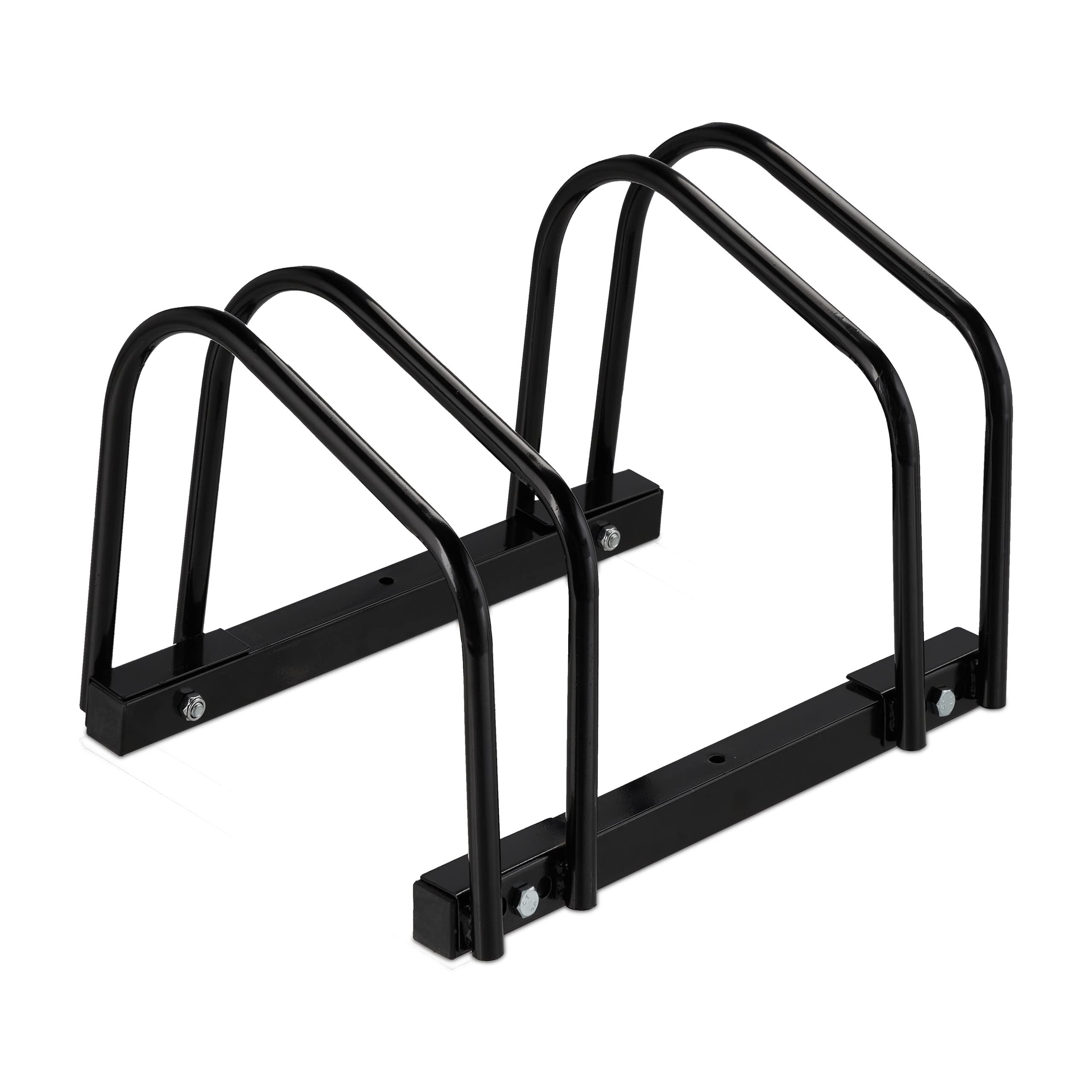 Relaxdays Portabici da Terra Supporto per 2 Biciclette E-Bike Ruote Fino 60 mm 27x67,5x33 cm Nero
