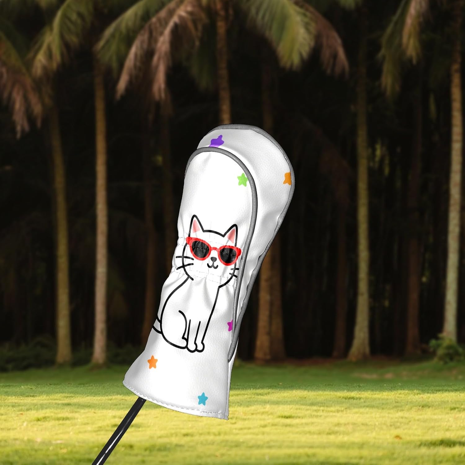 Golf Headcovers Fits Driver Hybrid Fairway 3/5 Wood, Waterproof PU Leather Golf Club Protector, Ideal Sports Accessories & Golfer Gift Blue Purple Cat