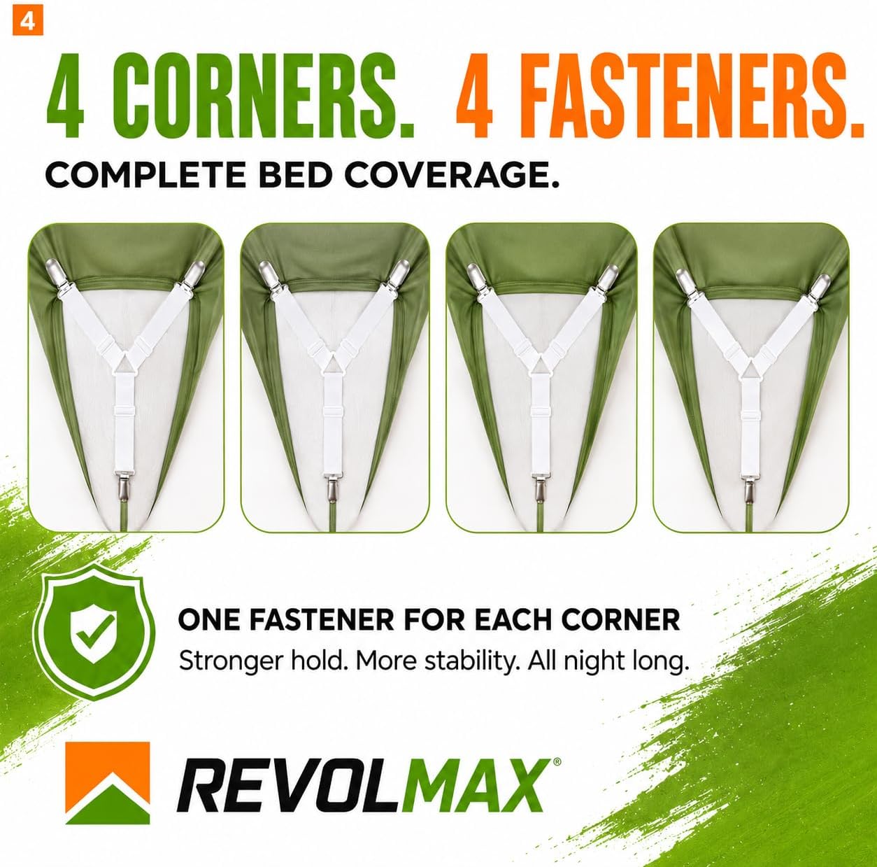 Bed Sheet Straps 4 Pack, Adjustable 3-Point Sheet Fasteners with Metal Clips, Elastic Fitted Sheet Holders for Mattress Corners, Non-Slip Bed Sheet Suspenders, Cream