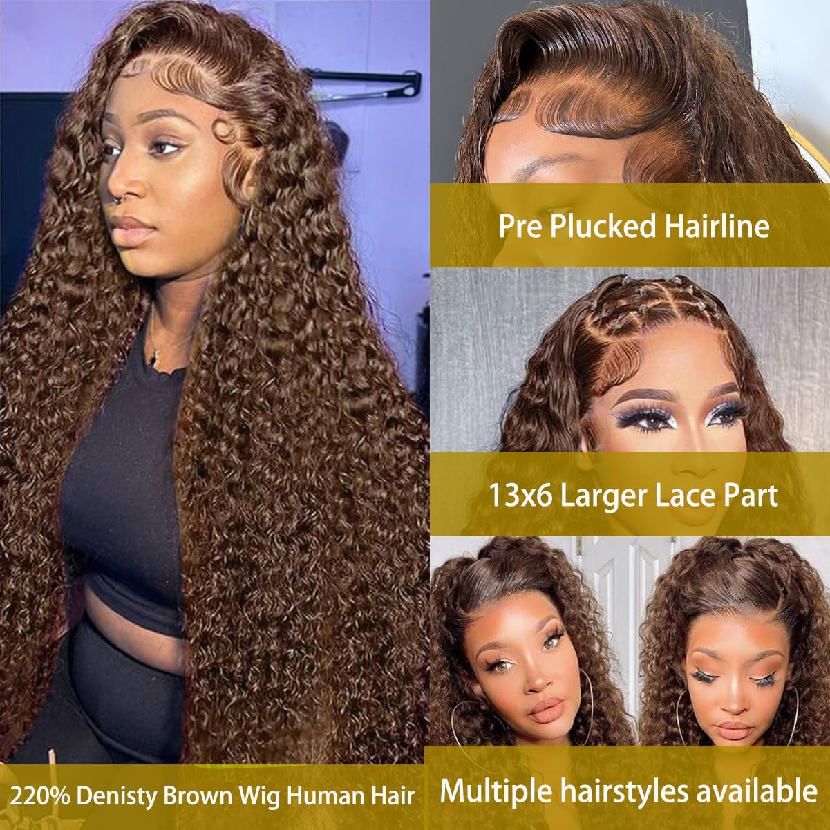 BIANFA 30 Inch Chocolate Brown Deep Wave Lace Front Wigs Human Hair 220 Density 13x6 HD Lace Frontal Wig Curly Human Hair Pre Plucked Wig for Women Brown Glueless with Natural Hairline - Image 2