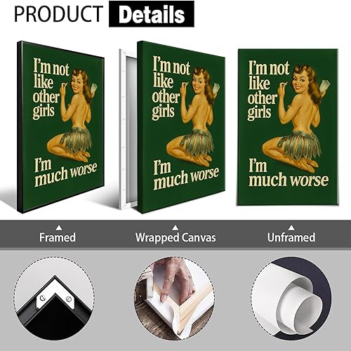 Miniatura 2 de Retro Funny Bathroom Canvas Wall Art I'M Not Like Other Girls I'M Much Worse Poster Glam Woman Aesthetics Picture 70s Pin Up Girl Prints For Home