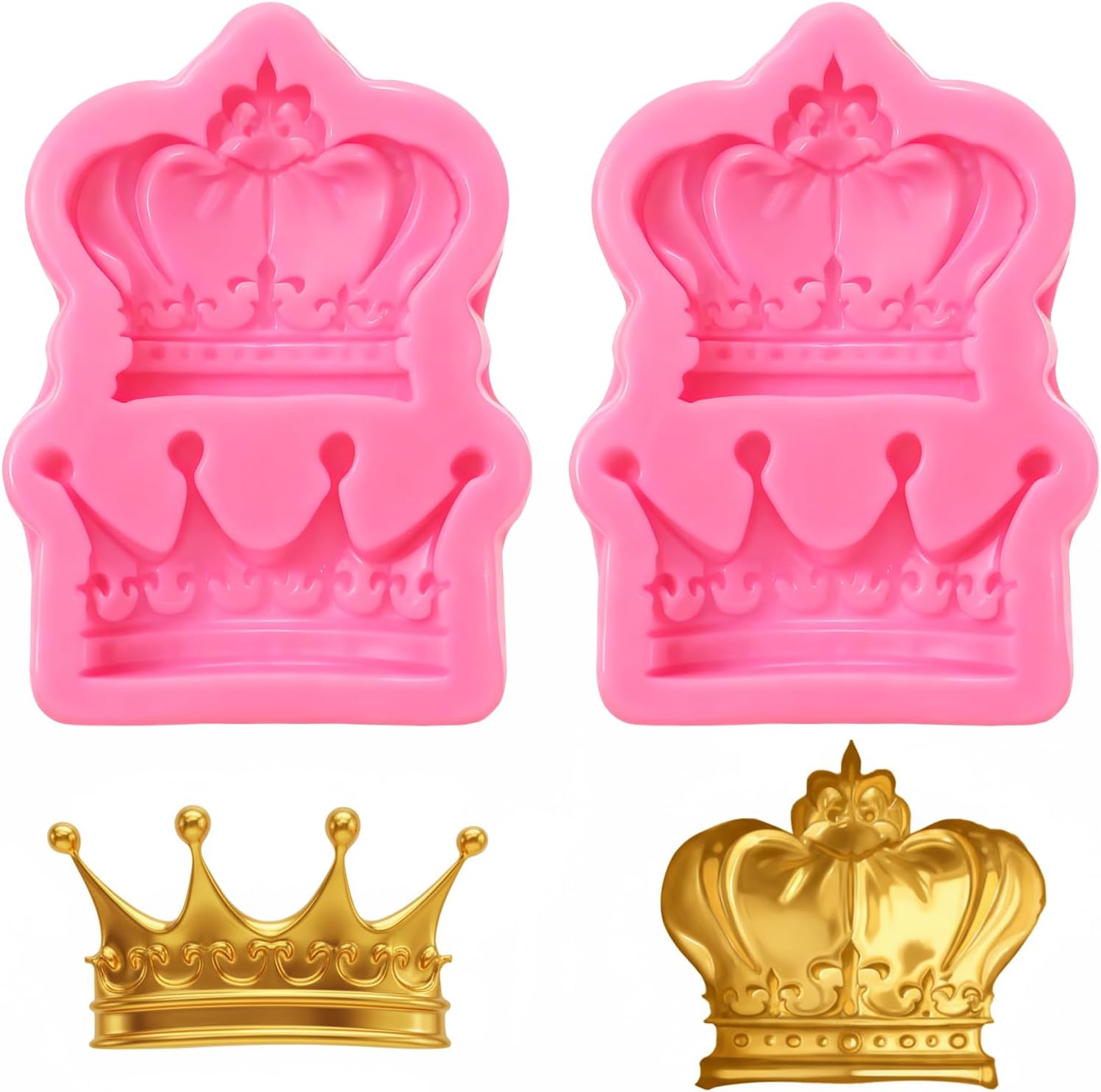 2 moldes de silicona para fondant, corona 3D de chocolate para decoración de pasteles, decoración de cupcakes, manualidades de azúcar, pasta de