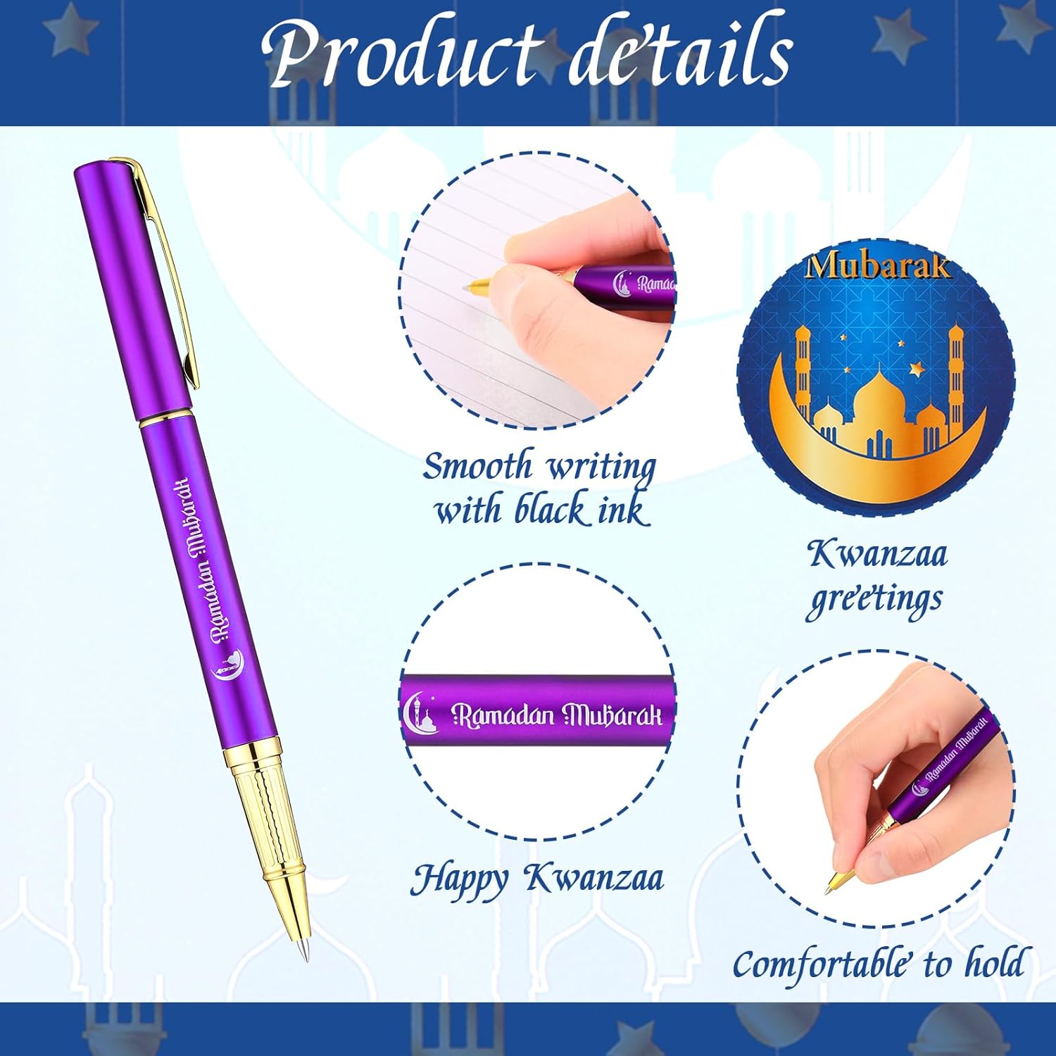 Ctosree 96Pcs/24Set Eid Mubarak Gifts Bulk Ballpoint Pens with Greeting Cards Eid Ballpoint Pens Bookmark Card and Silicone Bracelet Ramadan Islamic Party Favors Goodie Bag Fillers Stuffers