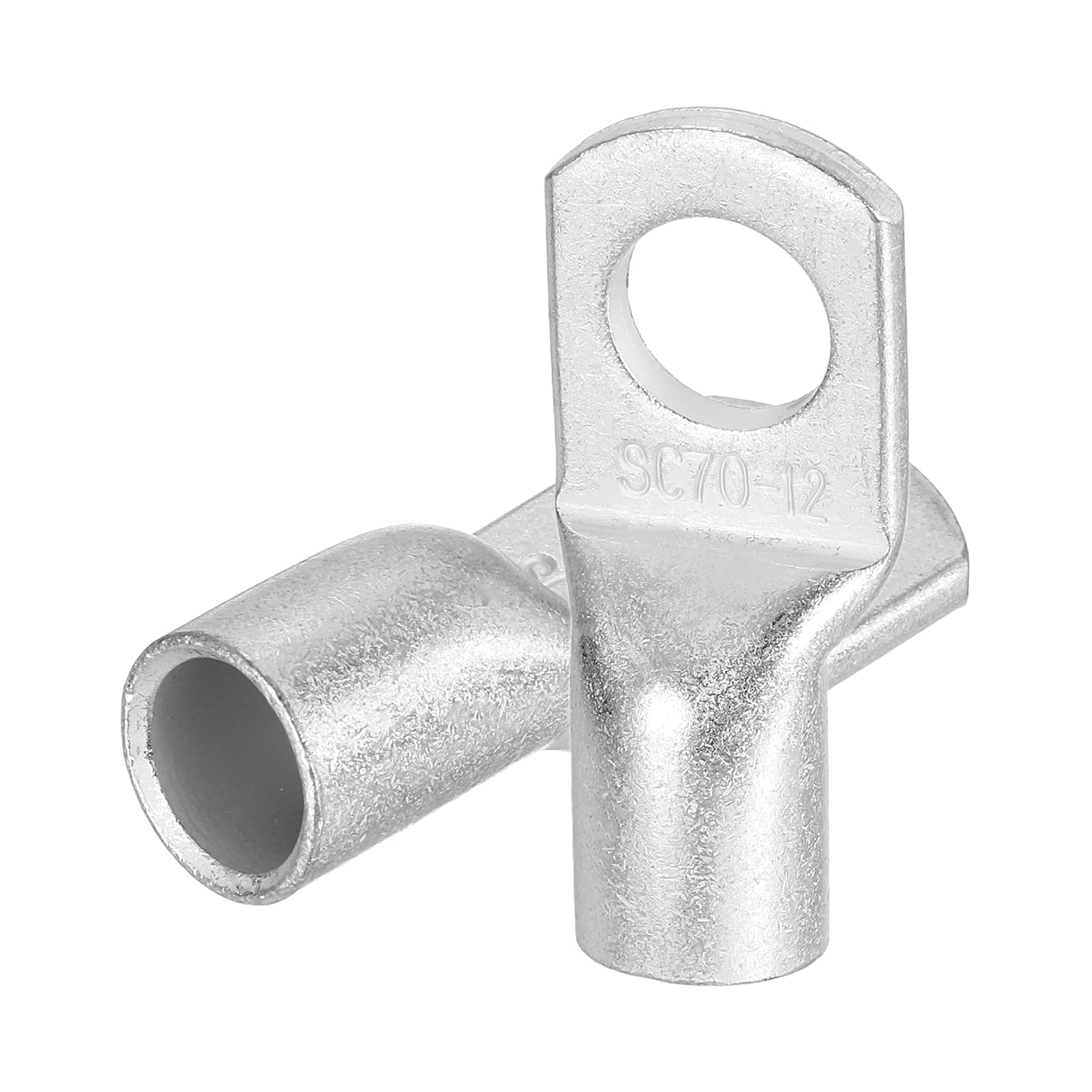 sourcing map 2 Pcs Tinned Copper Wire Lugs 2/0AWG 33/64" Wire Connectors Marine Grade Battery Cable Ends Ring Terminals SC70-12NH Battery Cable Lugs, Silver