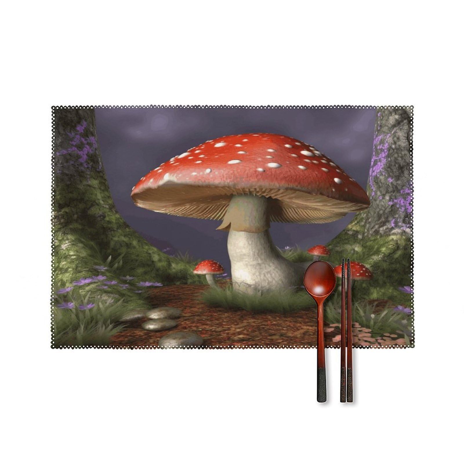 Mushroom Placemats Set of 4 Heat Resistant Non-Slip Place Mats Reusable Dining Table Mats Canvas Place Mat Anti-Fading Waterproof Placemats for Dining Table Decor