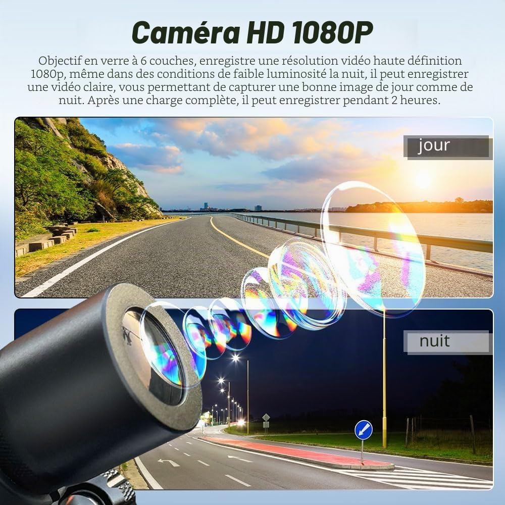 Caméra Casque VSYSTO, Allumage/Extinction Automatique, WiFi HD 1080P Objectif Grand Angle 150° Vision Nocturne Étoile Caméra de Casque Portable Caméra d’Action, Capteur G, Enregistrement en Boucle