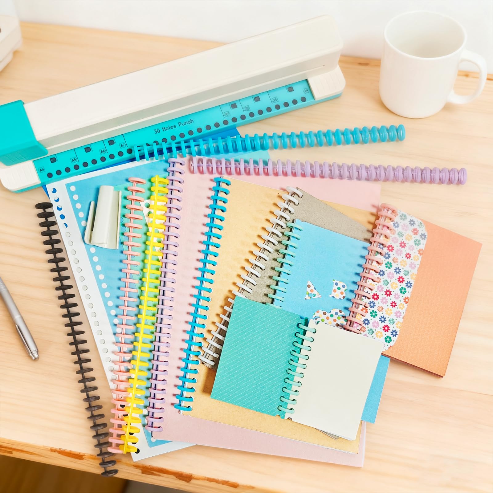 30 Loch Locher mit 30-Loch-Binderinge (5 Stück) and Ringöffner, kompatibel mit den Größen A4, A5, A6, A7 - für Notizbücher und Scrapbooking