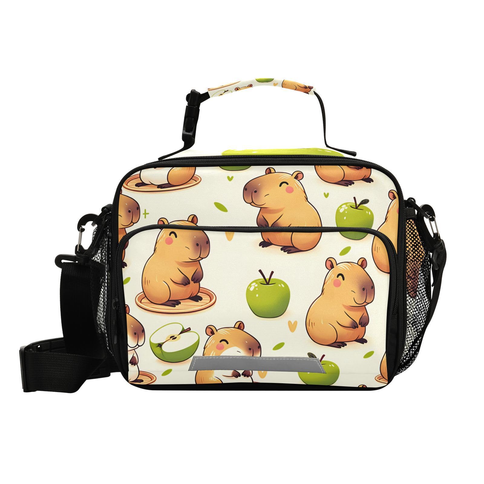 Mnsruu Capybara Green Lunch Bags Large Insulated Lunch Box for Kids Boys Girls Reusable Cooler Bag Tote Bag School Lunchbox with Shoulder Strap