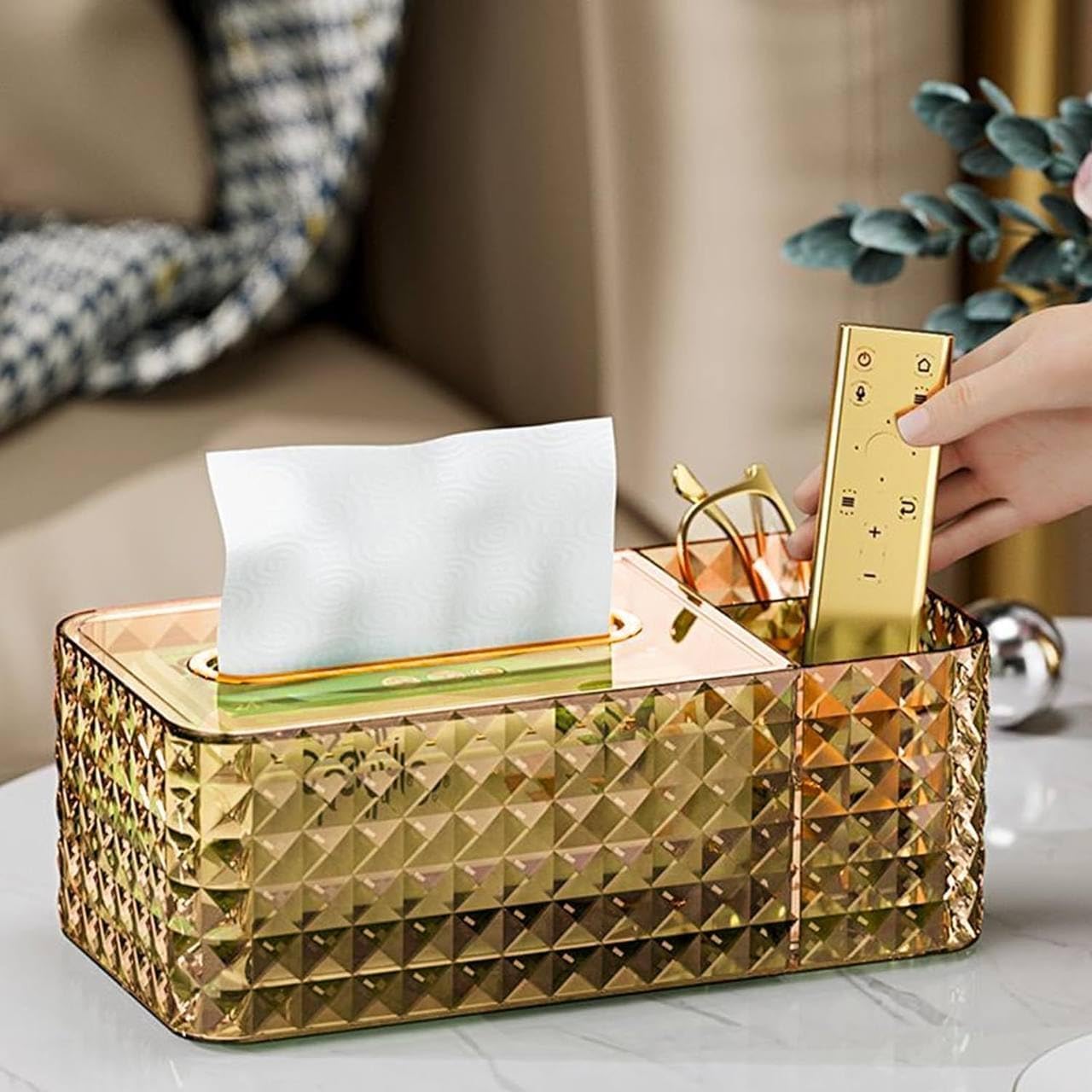 Tissue Box Holder – Diamond Pattern Multi-Functional Napkin Organizer with Pen & Remote Storage, Decorative Paper Box Cover for Home & Office-image-6