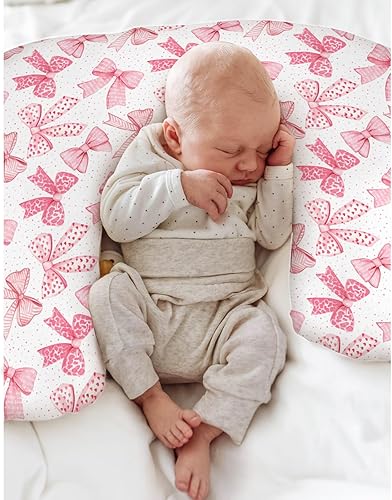 Miniatura 4 de Pink Bows - Fundas de almohada de lactancia para niña, lazos para el pelo rosa, rayas de leopardo, fundas de lactancia para almohadas de lactancia