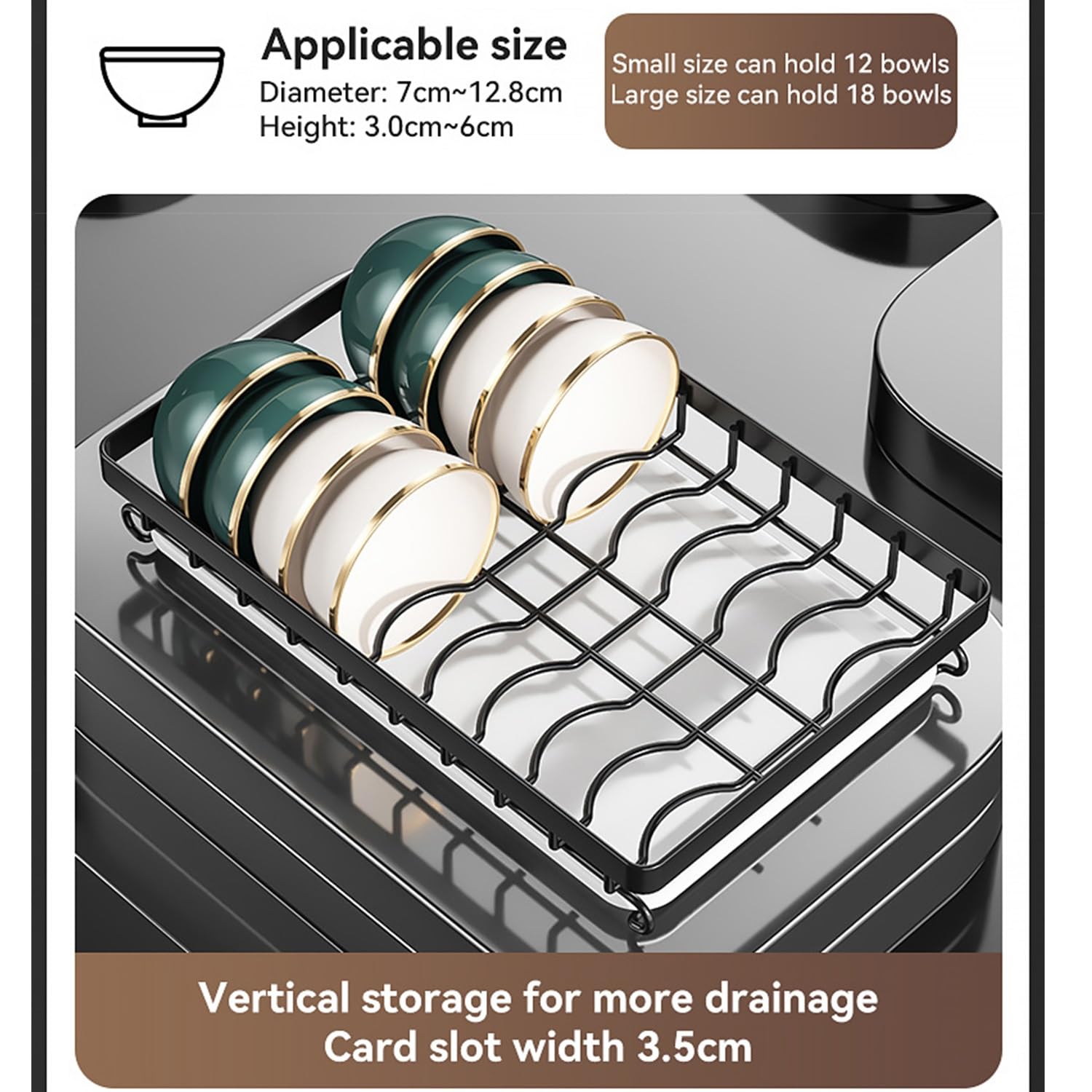 Lar - Escurridor de platos de acero inoxidable de 2 niveles con escurridor, siles y portavasos, nizer de encimera de cocina a prueba de óxido, diseño que ahorra espacio (negro, 43 x 39 cm)