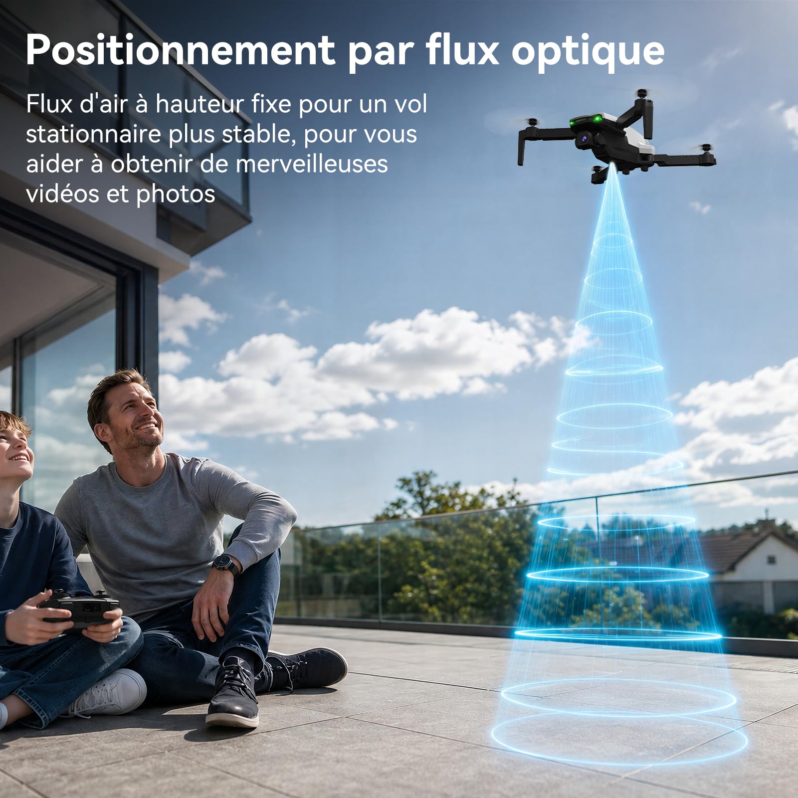 SIMREX Drone avec caméra 1080p pour enfants et adultes (blanc)