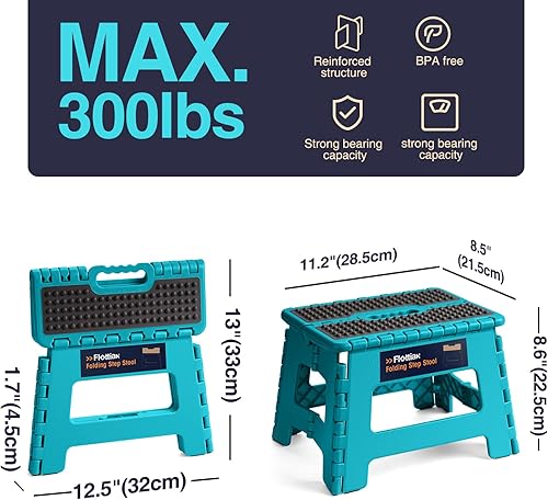 Miniatura 2 de Flottian Taburete plegable de 11 pulgadas para adultos y niños con capacidad para hasta 300 libras, taburetes plegables antideslizantes con mango